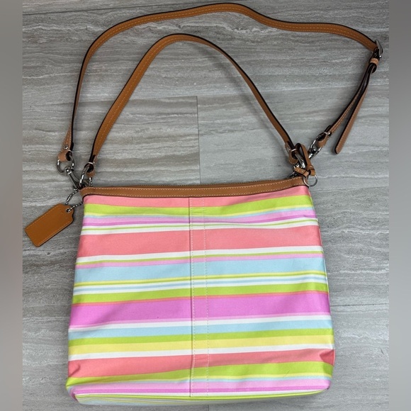 Coach #13719 Convertible Swing Pack Beach Striped Fabric Crossbody Bag - Picture 6 of 12